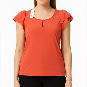 NWT Calvin Klein Orange Flutter Sleeve Top